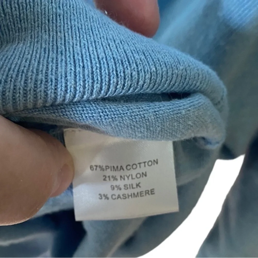 Peter Millar Crown cotton cashmere silk blend quarter zip blue knit sweater XL
